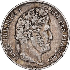 [#1117189] FRANCE, Louis-Philippe, 5 Francs, 1844, Lille, KM #749.13, EF, Silver