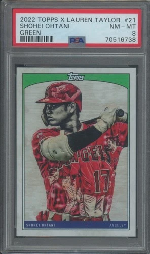 2022 Topps x Lauren Taylor Baseball Shohei Ohtani #21 Green Rainbow /75 PSA 8