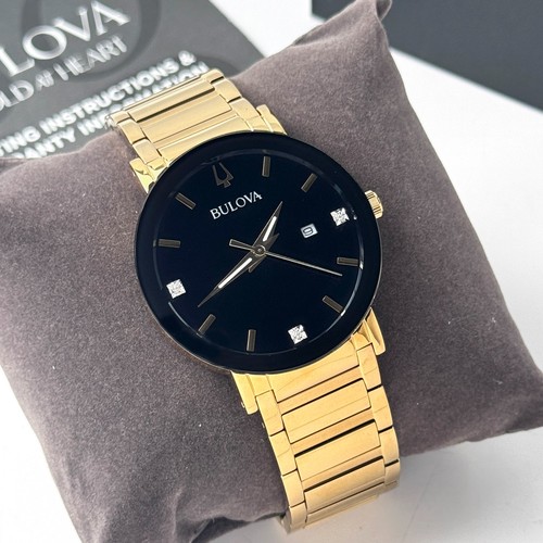Reloj calendario de cuarzo Bulova Futuro 97D116 oro diamante esfera negra 42 mm para hombre