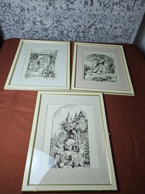 Lot Of 3 Adrian Ludwig Richter Illustrations, Framed ,matted, 15x12''