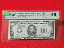 1934 $100 FED RES NOTE  FR.2152-Gdgs Dark Green GA Block PMG 40 EX FINE   #T4751