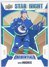 19/20 CREDEN..QUINN HUGHES..STAR OF THE NIGHT..ROOKIE..CARD # 1S-10..CANUCKS. rookie card picture