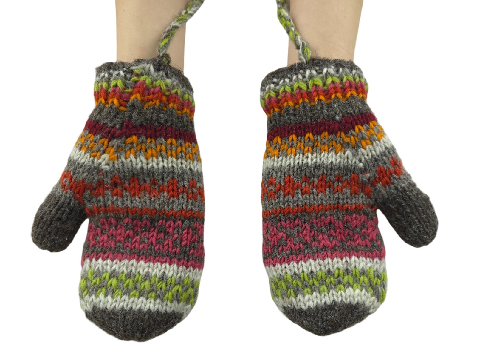 Pachamama Womens Wool Hand Knit Fair Isle Pattern Fleece Lined Mittens One Size image 2