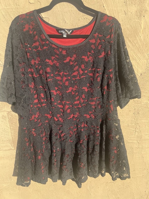 Lularoe Women’s Top Black Netting With Red Under Size 2XL