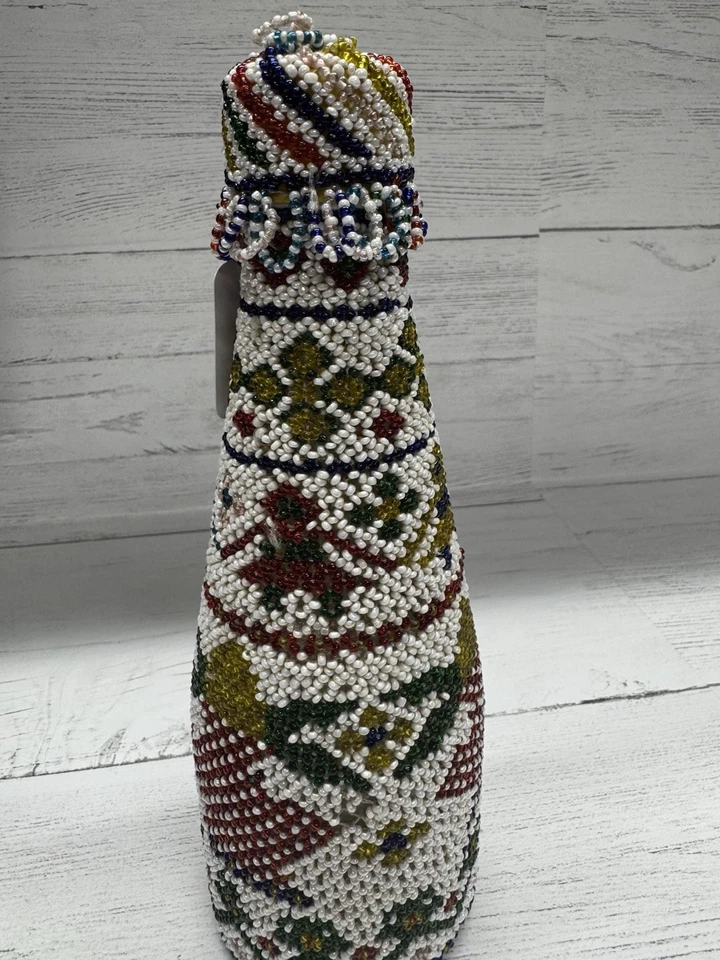 1940s Vintage  Decorative Handwork Beads Christmas Glass Bottle - Image 3 of 4