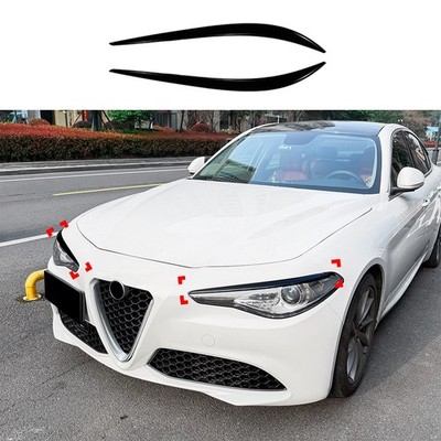 For Alfa Romeo Giulia 2015+ Gloss Black Tape-On Pair of Add-On Headlight Eye Lid