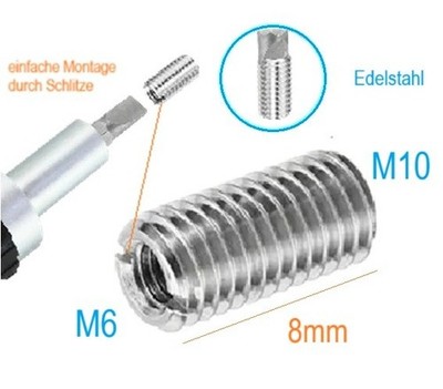 M10 auf M6 Gewinde Adapter 8mm Edelst. Gewindeadapter Gewindehülse Hülse M6 M10