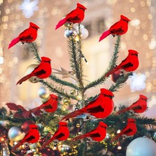 Berfutall-Cardinal Clip On Christmas Tree Ornament Decorations - Red A 12pc