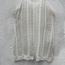 Crochet Mini Halter Dress Womens Medium 38” Ivory Sheer Stretch Boho Cottage