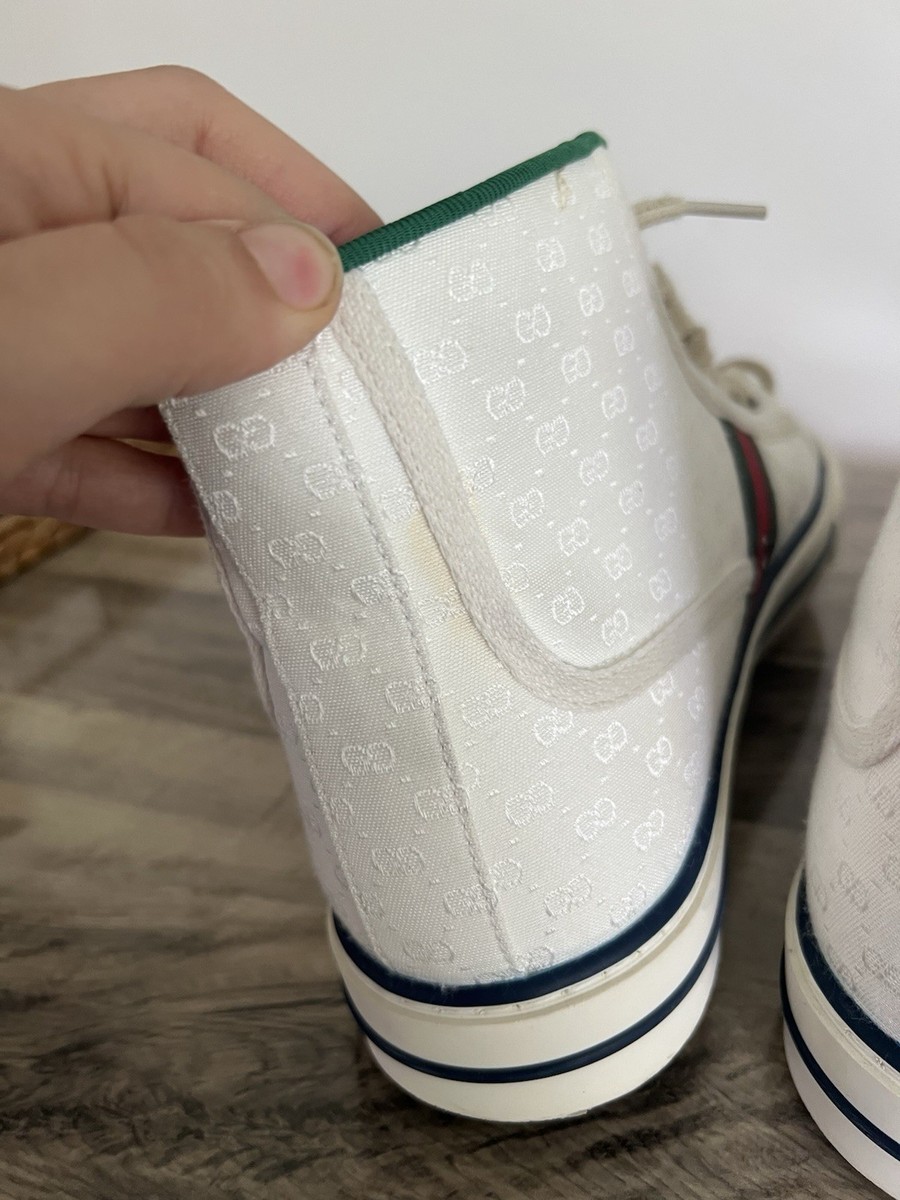 Size 11 - Gucci Tennis 1977 High Top White Mini GG Sneakers Stripe