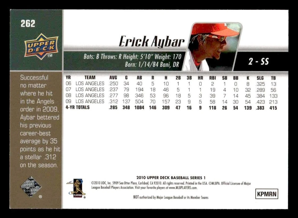 Upper Deck #262 Erick Aybar 2010 Foto 2 de 2