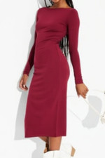 NEW Wild Fable Long Sleeve Knit Bodycon Midi Dress Deep Red Size Large
