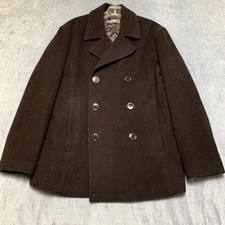 Kenneth Cole Reaction Pea Coat Mens Small Black Wool Quilt Lined Double Breasted