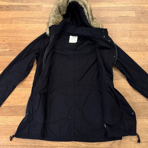 Relativity black lightweight coat with faux fur trimmed hood size large L b8 - Picture 6 of 7