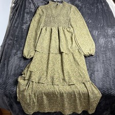 Maxi Floral Green Elastic Ruffle long sleeves dress