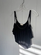 E&M Womens Crop Top Style Size S Black Decorative Rings at Neckline 103