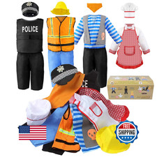 Jeowoqao Kids 11-pc Dress Up Trunk: Pirate, Chef, Construction, Police Role Play
