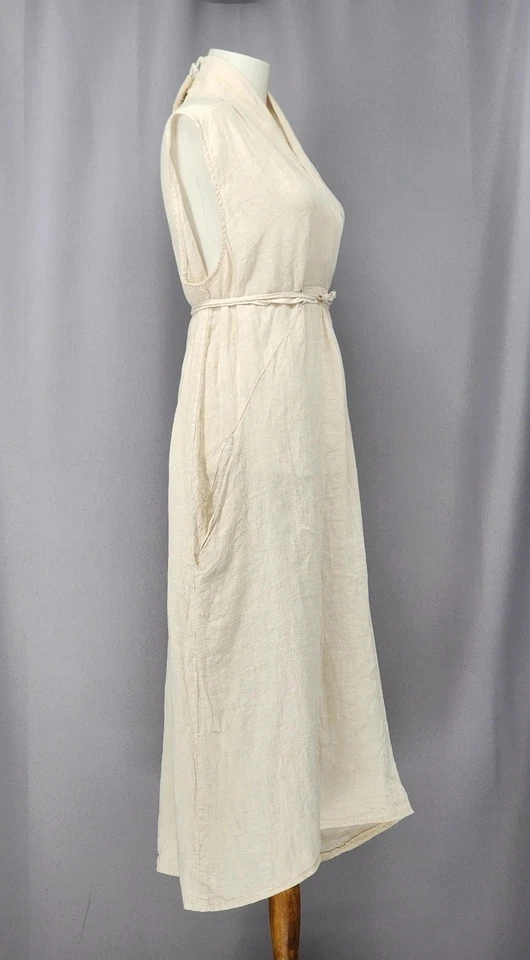 Vestido 100 % linóleo para mujer talla única de lino natural envolvente con cinturón sin mangas hecho en Italia Foto 4 de 4