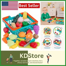 Farmers Market 37-Piece Play Food Set with Basket Chopping Board for Toddlers