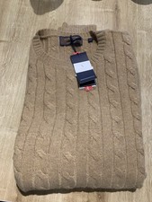 Fusaro Antonio Pull homme XXL camel laine/cachemire maille torsadée col rond