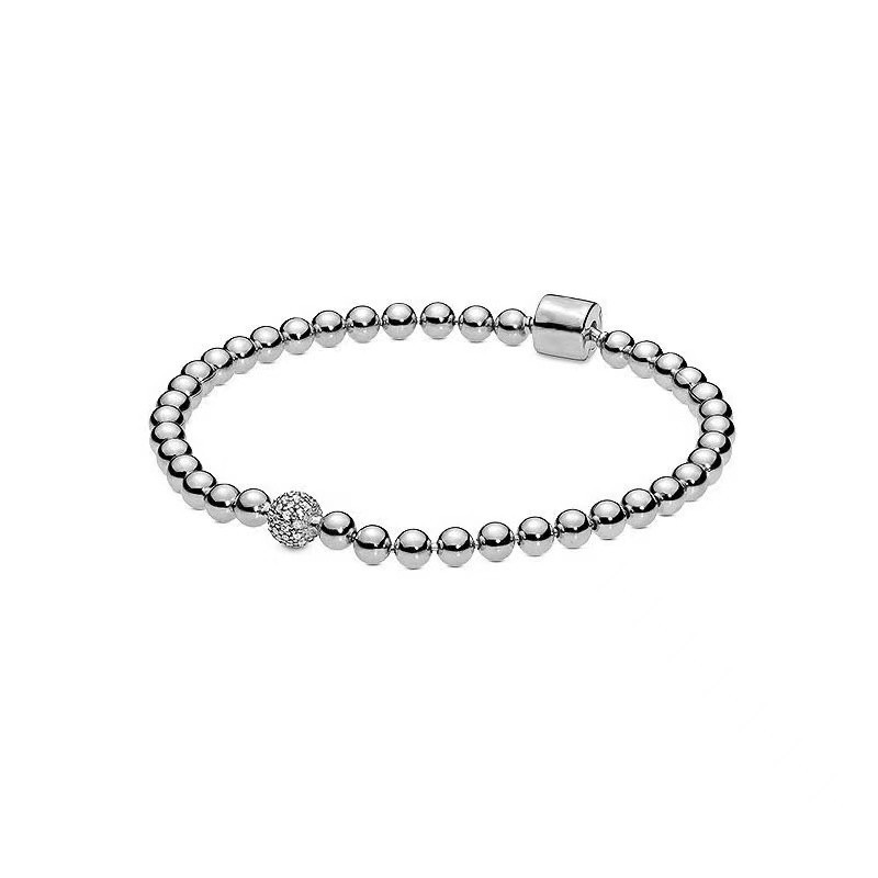 PANDORA 925 ALE Silver Beads Pavé Bracelet 7.1 Inch New