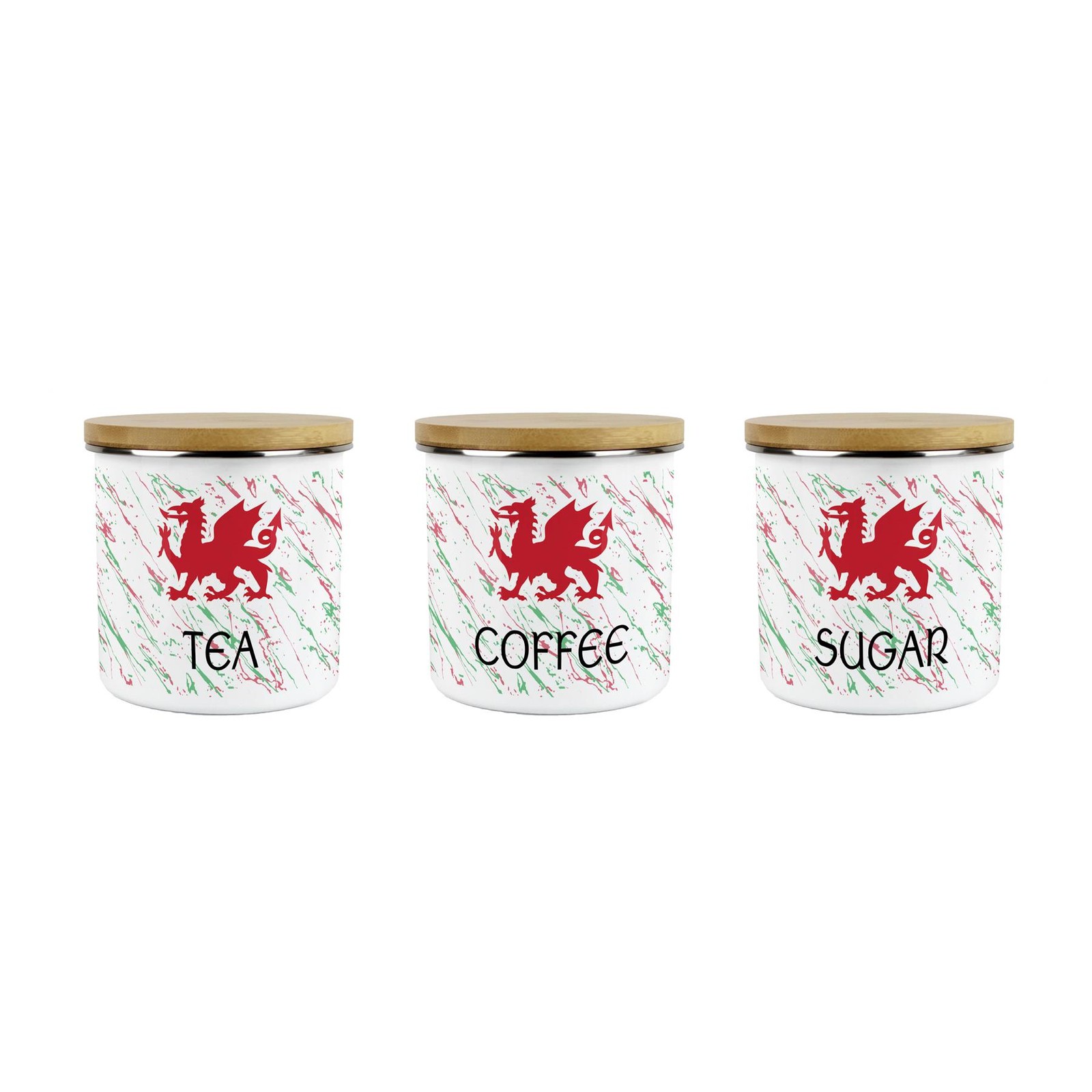 Welsh Dragon Tea Coffee Sugar 600ml Canisters - Wales Souvenir Kitchen Gifts