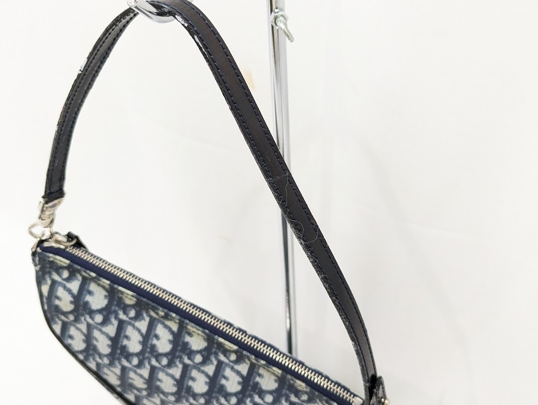 Christian Dior Trotter Leather Hand Bag Saddle Pouch Navy Women's