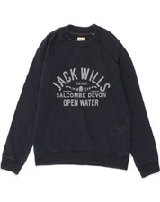 JACK WILLS Womens Graphic Sweatshirt Jumper UK 8 Small Navy Blue Cotton UE04