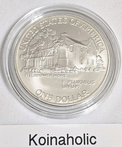 1990 W Eisenhower Centennial Commemorative Silver Dollar Coin With Capsule Only - Picture 4 of 7