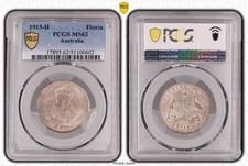 Australia 1915 H Mintmark King George V Florin PCGS MS62 UNC, CV $5,750 #0602
