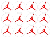 12 count Red Jordan Edible Image rounds, Wafer paper, pre cut choose sz