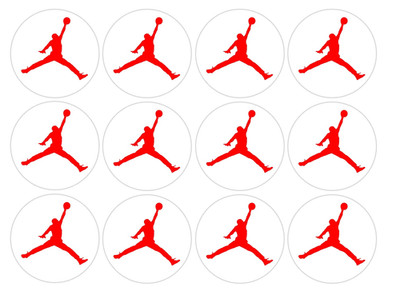 12 count Red Jordan Edible Image rounds, Wafer paper, pre cut choose sz