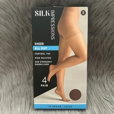 Silk Impressions Sheer Control Top Tights Womens Size Small Cocoa High Waisted