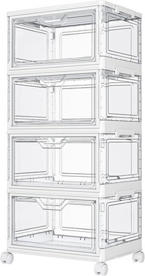 Kmiectse Clear Storage Bins with Lids - 4 Tier Plastic Bins with Wheels, Stacka