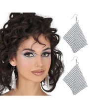 Silberglänzende 70er Jahre Disco Ohrringe mit Gitternetz