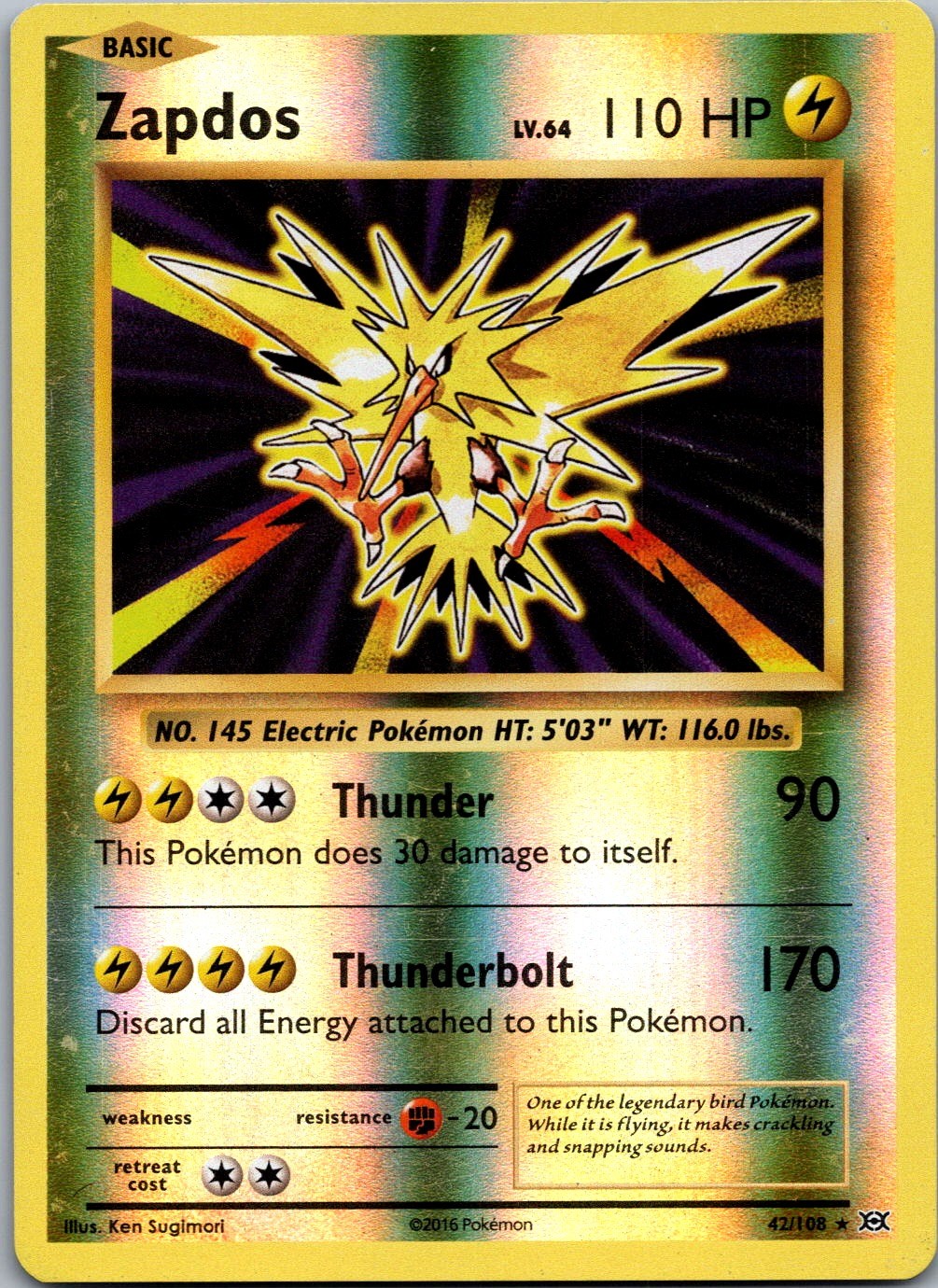 Zapdos 42/108 XY - Evolutions Holo Rare Reverse Holo NM