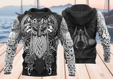 Viking Odin 3D Hoodie Norse Mythology Tattoo Unisex Warrior Streetwear