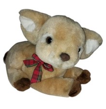 Vtg Eden Reindeer Musical Wind Up Plush Toy Tan Plaid Bow Jingle Bells Works