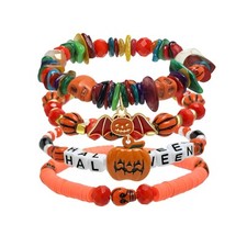 4pcs Halloween Bracelets Skull Pumpkin Bat Charm Bracelet Stackable Boo Witch Ha