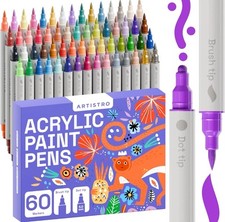 60 Acrylic Paint Markers for Fabric, Rocks, Paper, Wood, Canvas, Glass, DIY -...