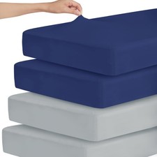 Stretchy Crib Sheets 4 Pack Grey Navy Blue Neutral Soft Breathable 52x28 Inch