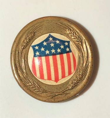 WWI US Food Administration Pin Gold Gilded Wheat Red White Blue Shield Shield