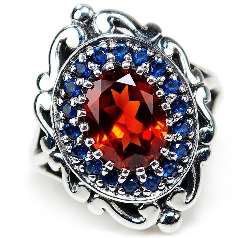 2CT Fire Garnet 925 Solid Sterling Silver Art Deco Ring Sz 8 PC12-6