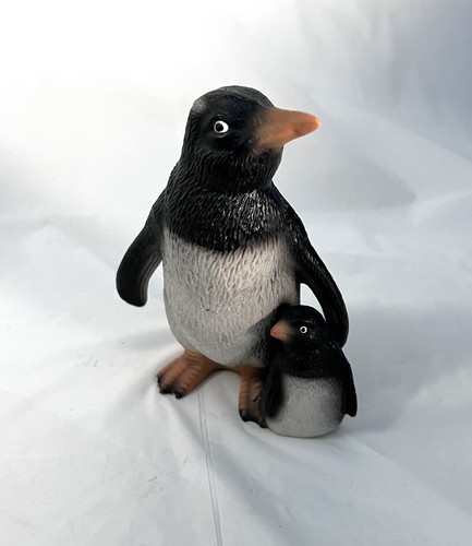 Vintage Penguin Figurine Hard Resin Heavy 5.25" Penguin w/ Baby Penguin Figure