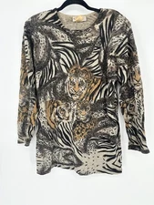 Vintage Michelle Nichole Tiger Sweater Lambswool Angora Animal Jungle Size Large