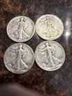 Lot of 4 Walking Liberty Half Dollars 90% Silver 1940, 41,42,&43 Circulated