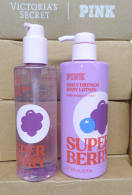 Victoria Secret Pink SUPER BERRY Daily Drench Body Lotion & glazed skin Body Oil