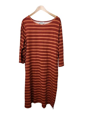 Anthony Richards Woman  2X Shift Dress Orange Red Stripe Pullover 3/4 SL Cotton