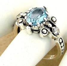 GENUINE SKY BLUE  WHITE TOPAZ ANTIQUE STYLE 925 STERLING SILVER RING   1026X