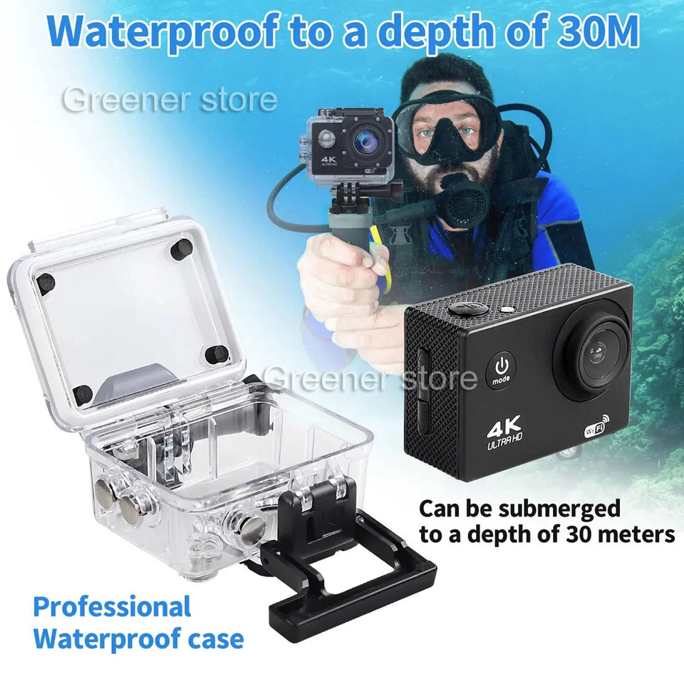 4K WiFi Action Camera Waterproof Sports Riding Camera HD 1080P Screen Underwater - Image 4 of 4